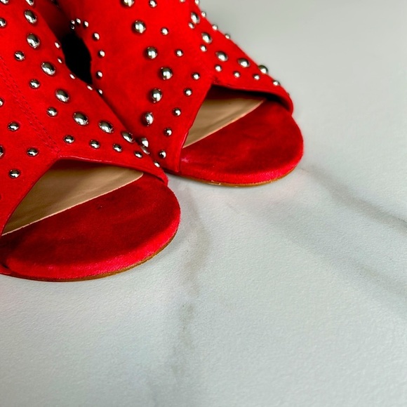 Vince Camuto Red Chunky Heel Mules with Silver Studs - Picture 9 of 11